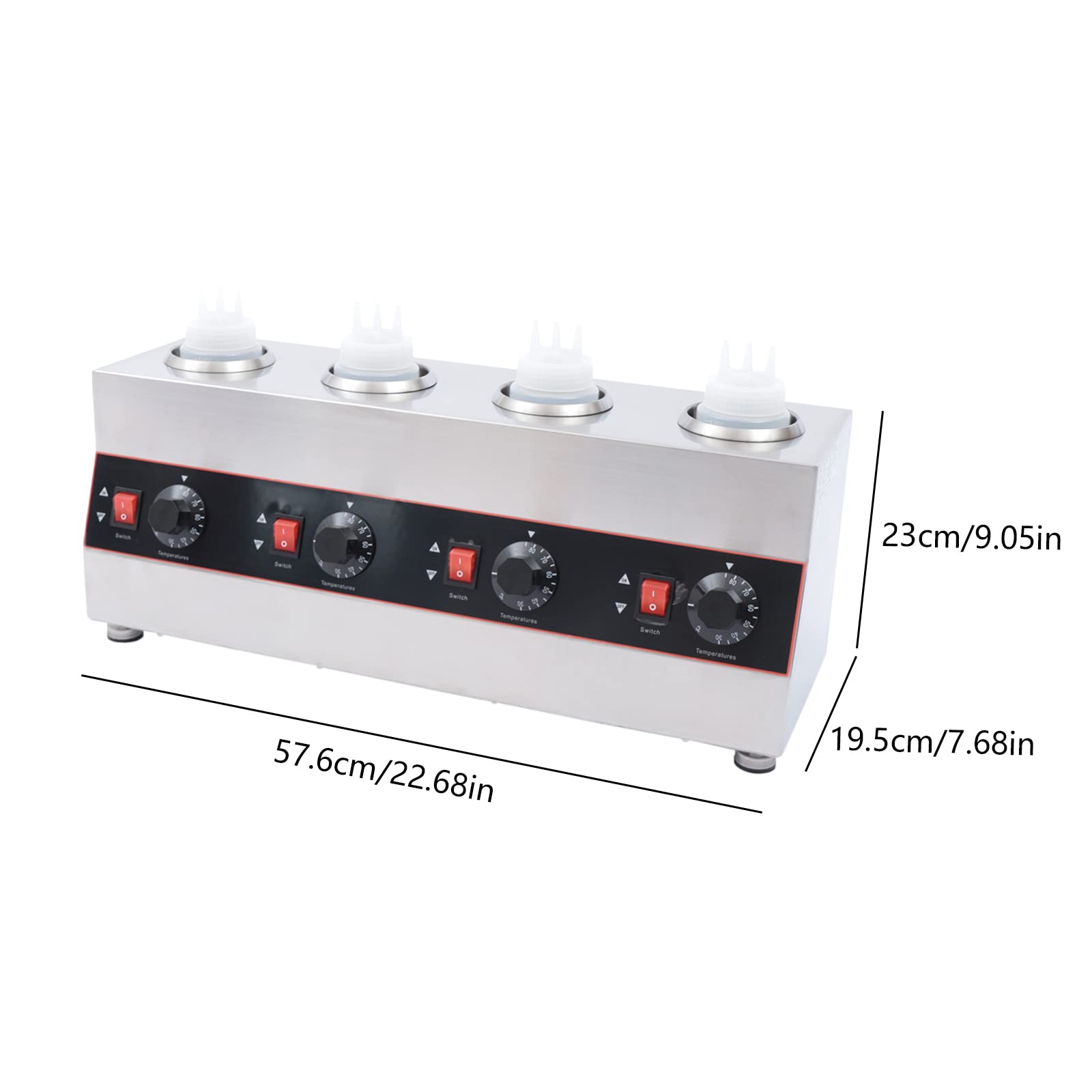 Bottle Warmer, 640W Commercial Electric Sauce Warmer Heater with 2 Heating Way, Professional Countertop Electric Sauce Warmer Dispenser with Pump 30-85? (4 grids) for Hotels, Restaurants