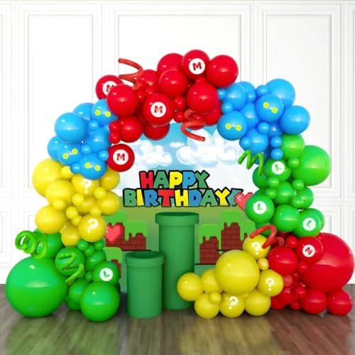 174 Pcs Balloon Birthday Party Decorations Red Green Yellow Blue Balloon Garland Arch Kit Supplies For Video Game Theme Party Decorations Backdrop