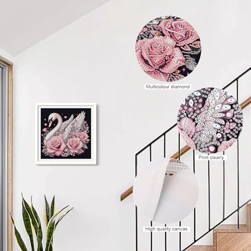 Image of AiYuanzsh Diamond Art Painting Kits for Adults Swan, 5D Special Shape Diamond Art Kits for Beginners, Crystal Rhinestones Diamond Art Painting for Home Wall Decoration Gift 12x12inch