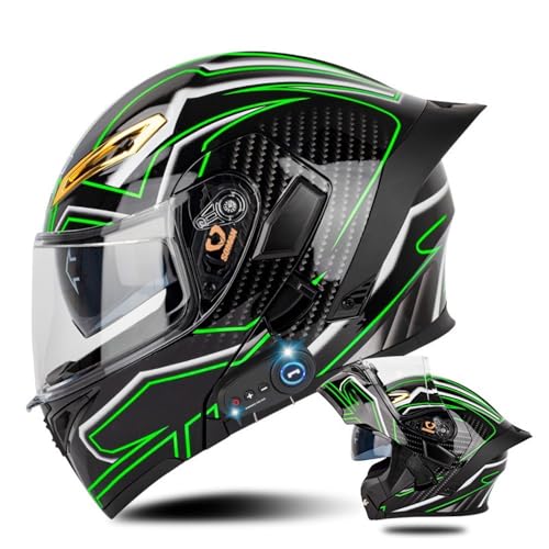 AAREG Bluetooth Modular Motorcycle Helmet with Tail DOT/ECE Approved Flip Up Front Helmets Dual Anti-Fog Visors Full Face Helmet Built-in Mp3 Integrated for Adults Unisex 55-64CM( Color:A , Size:Lar