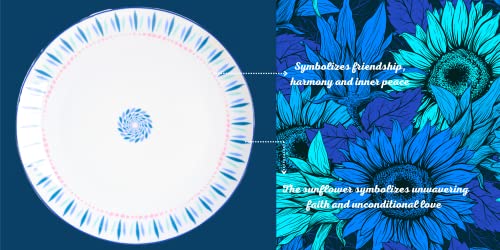 Braque Ceramic Dinner Plates Set Of 6, 10.5 Inch Dish Set - Microwave, Oven, And Dishwasher Safe, Scratch Resistant, Modern Rustic Dinnerware - Kitchen Porcelain Serving Dishes - Blue Sunflower #TOP1