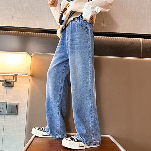 Blue Jeans for Little Girls Kids Elastic High Waist Loose Pants Spring Long Pants with Pockets2