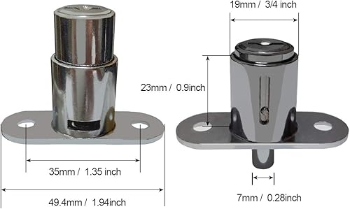 Miniatura 7 de Cierre de émbolo de empuje de 0.748 in x 1.260 in, aleación de zinc cromada, con llave igual, paquete de 2