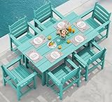 SERWALL 7-Piece Patio Table Set, Outdoor HDPE Dining Furniture with Umbrella...