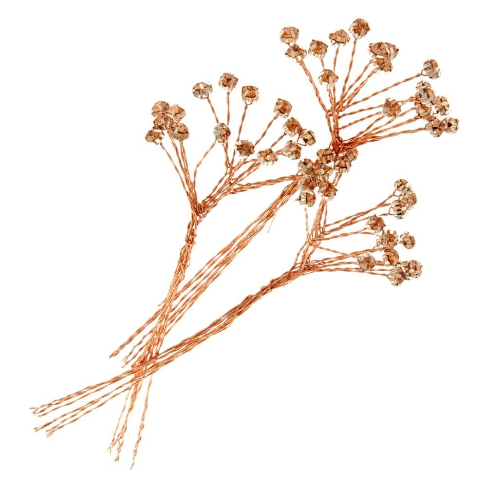 Corsage Creations Rose Gold Diamante Branch | Ideal For Wrist Corsages, Floral Arrangements, Wedding Cakes, Tiaras & Crafts | 6 Stems Per Bunch, 3 Bunches Per Pack | Diamante Branch (4Mm)