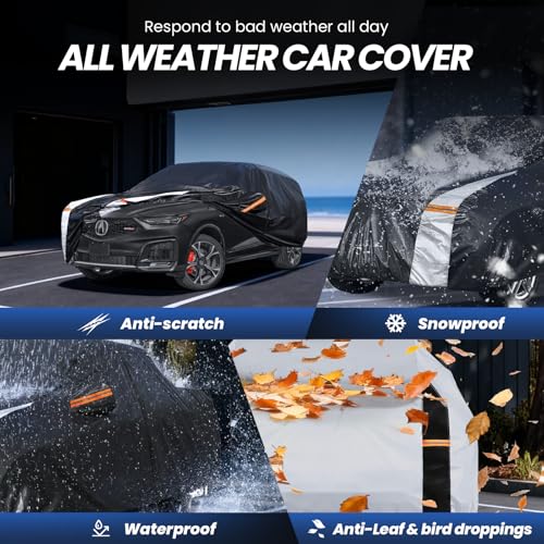 Image of Multi-Layer Car Cover Custom Fit for Acura MDX(2007-2026), 100% Waterproof All Weather for Automobiles, Gift with Towel, Heavy Duty Car Covers for Rain Sun UV Protection with Door Zipper