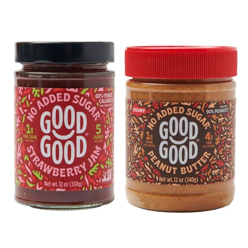 GOOD GOOD Sweet Strawberry Jam & Creamy Peanut Butter - Keto Friendly - Low Carb & No Added Sugars - Vegan - Gluten Free - Preserves