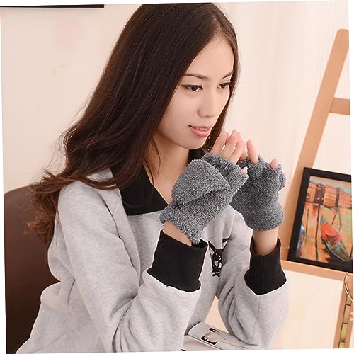 BESTYASH Half Finger Gloves for Warm Coral Mittens Touchscreen Functionality for Christmas Texting and Outdoor Activities for Boys and Girls Grey4