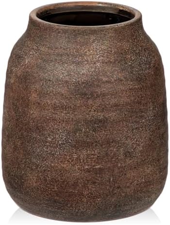 Briful 8.3in Rustic Ceramic Vase, Brown Vintage Flowers Vase, Ext...