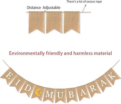 Miniatura 3 de Cartel de yute Eid Mubarak, suministros de fiesta musulmana para decoración del hogar, chimenea, luna y estrella, Ramadán, decoración de chimenea (1