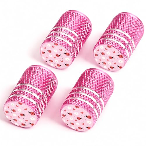 4PCS Daisy Ladybug Tire Valve Stem Caps,Pink Tire Air Cap Valve Stem Cover