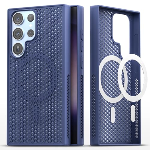 Image of Pikkme Back Cover for Samsung Galaxy S23 Ultra 5G | Honeycomb Cooling Design | Silicone Heat Dissipation | Mag-Safe Compatible | Shockproof Camera Protection Bumper Case (Blue)