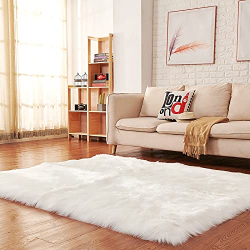 Tapis de chambre en peluche blanche douce 60x100 pour coin nuit