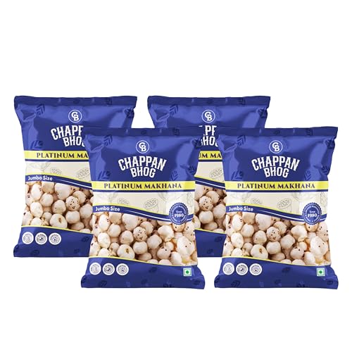 Image of Chappan Bhog Platinum Makhana 250g x 4 | 6+ Suta Jumbo Foxnuts (Phool Makhana) | Premium Raw Makhana (Lotus Seeds) | High Protein, Gluten Free Healthy Snack | Ready to Eat | Fasting and Evening Diet Snack