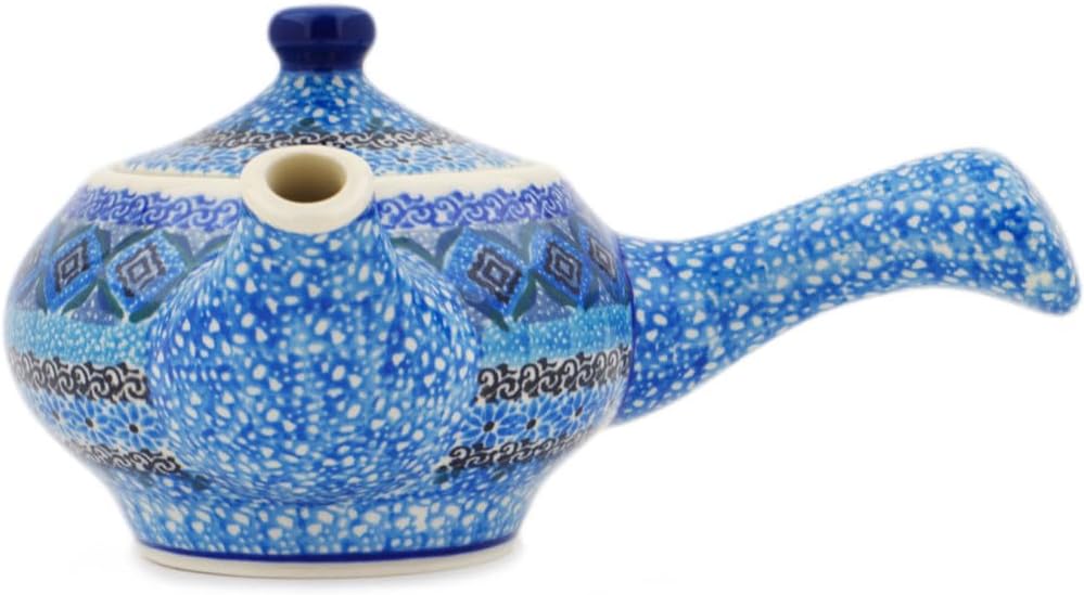 Polmedia Polish Pottery Tea or Coffee Pot UNIKAT - Blue Kaleidoscope Pattern Handmade in Boleslawiec Poland by Ceramika Artystyczna + Certificate of Authenticity