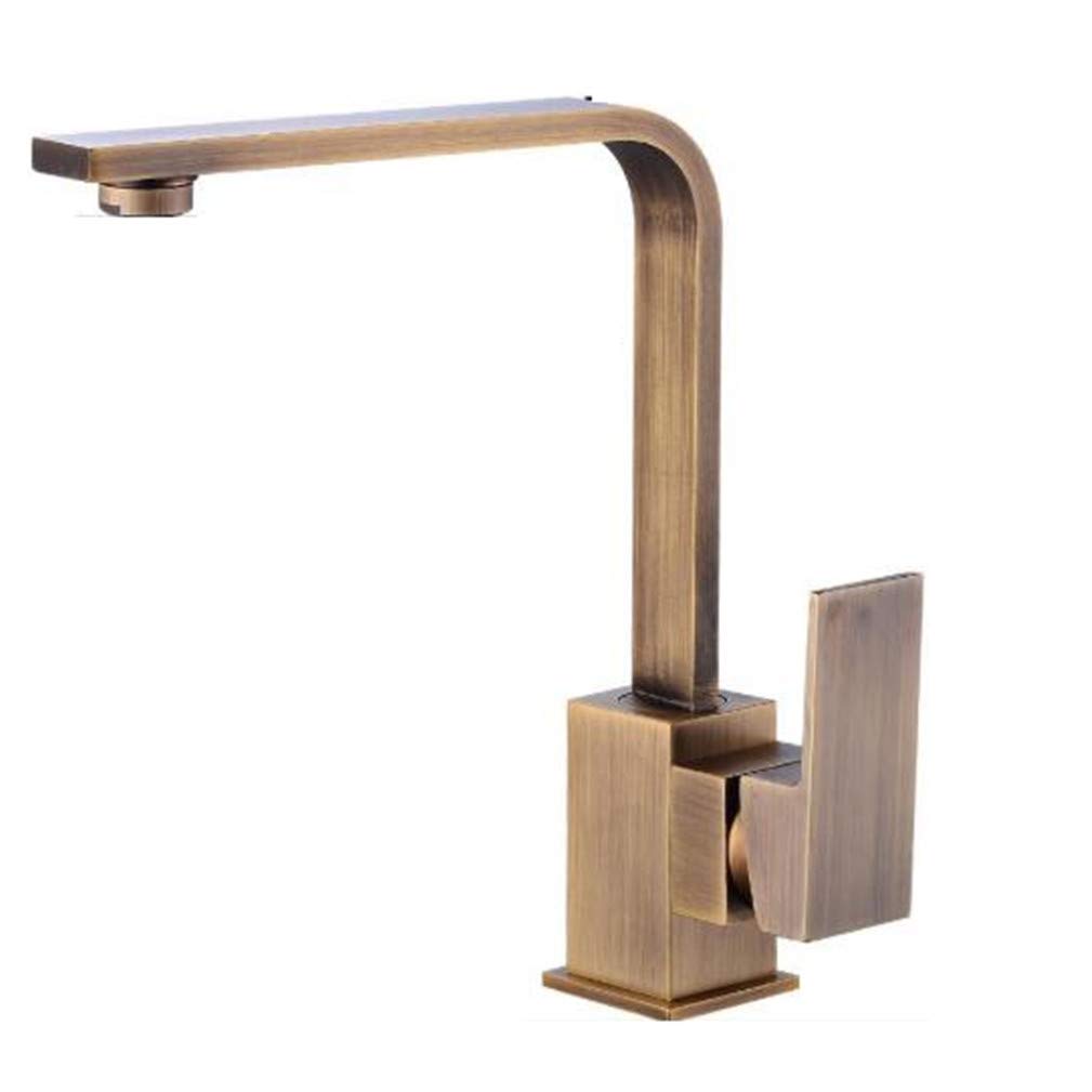 Kitchen Faucets Brass Bright Chrome Sink Faucet 360 Rotate Swivel Mixer Single Holder with Aerator Cold and Hot Tap Deck Mounted,Chrome (Antique Bras