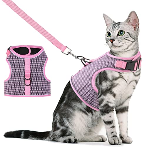 Ensemble harnais et laisse pour chat, harnais doux pour chat avec bordure réfléchissante, harnais réglable anti-échappement pour animal domestique, chat/chiot, promenade en plein air Cover