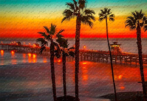 1000 Piece San Clemente Pier at Sundown Natural Seaside Landscape Large Jigsaw Puzzles for Adults Educational Toy for Kids Creative Games Entertainment Wooden Puzzles Home Decor
