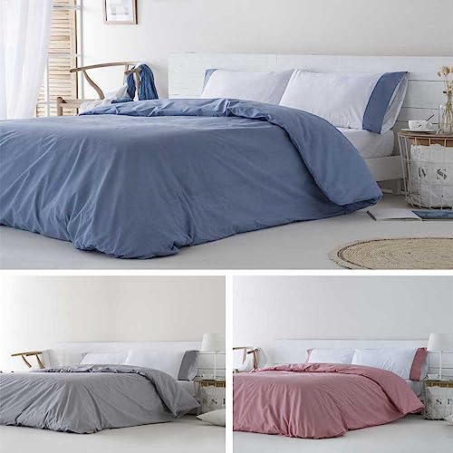 COTTON ARTean Funda Nórdica Cama 135 ALGODÓN ORGANICO 180 Hilos IZKI Azul . Funda edredón 220x220 + 1 Funda de Almohada Certificado Gots.