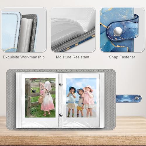 Fintie Mini Fotoalbum für 2x3 Zoll Filme - 52 Taschen kleine Alben für Fujifilm Instax Mini Sofortbildkamera/Polaroid Hi-Print Bilder, Kpop Fotokartenhalter Binder, (Ozean Marmor)