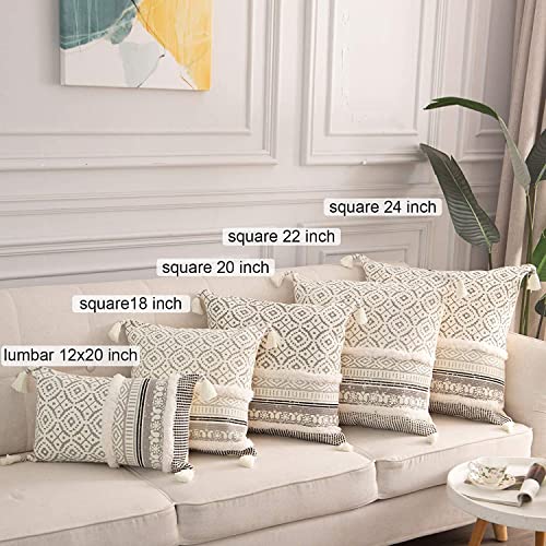 Image of Modern Homes Boho Tufted Decorative Throw Pillow Covers for Couch Sofa - Moroccan Style Cushion Covers with Tassels, Accent Decor Pillow for Bedroom Living Room (Grey, 16x16 inch)
