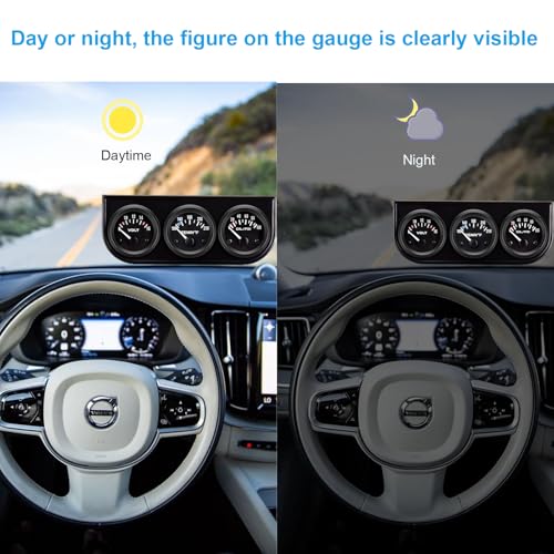 Lagwiuy 777777 2 Inch 52Mm Triple Gauge Set (Volt Meter+Water Temperature+Oil Pressure Meter) Stainless Steel 3 In 1 Gauge Kit With Black Console For 12V Cars Ships Boats Truck Motorcycle Marine Automotive thumb #3