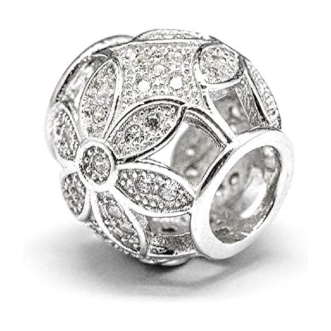 Abalorio de flor con diamantes de imitación de plata de ley 925 Cover