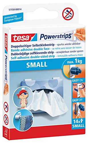 Tesa Powerstrips Small - Doppelseitige Klebestreifen Zur Montage Von Gegenständen Auf Glatten Oberflächen - Bis Zu 1 Kg Halteleistung - 14Er Pack Powe