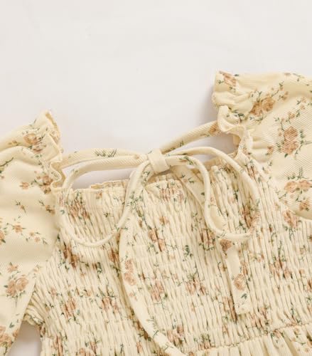 Toddler Girl Dress Long Sleeve Baby Floral Smocked Square Neck Playwear Dress | Spring Fall Casual Dresses 1-6Y4