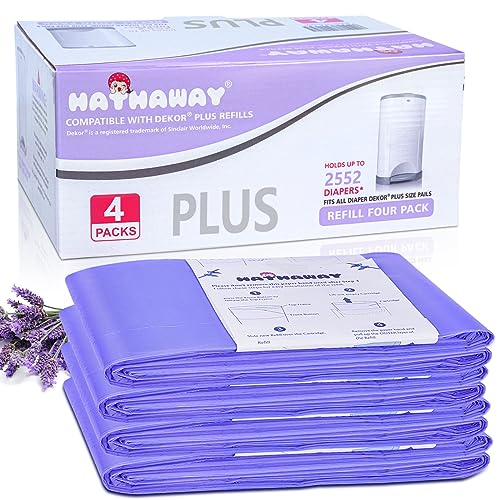 Image of Diaper Pail Refills Increased12% length Compatible with Dekor Plus Diaper Pails Lavender Scent Holds up to 2552 Diapers (4 Pack)