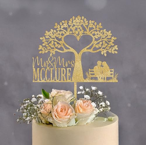Rustic Cake Topper for wedding, Personalized Wedding cake topper, Mr & Mrs Wedding topper, bride and groom cake topper, Country Oak tree swing cake topper, Custom Wooden cake topper, Name and date