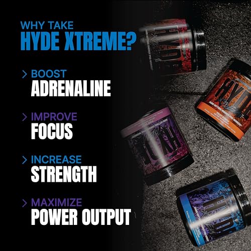 Image of HYDE Xtreme - Hard Hitting Energy Pre Workout Supplement | Caffeine, Beta-alanine, Creatine HCl, L-arginine | For Muscle Pump, Vascularity, Strength and Focus | 15 servings (Blue Razz)