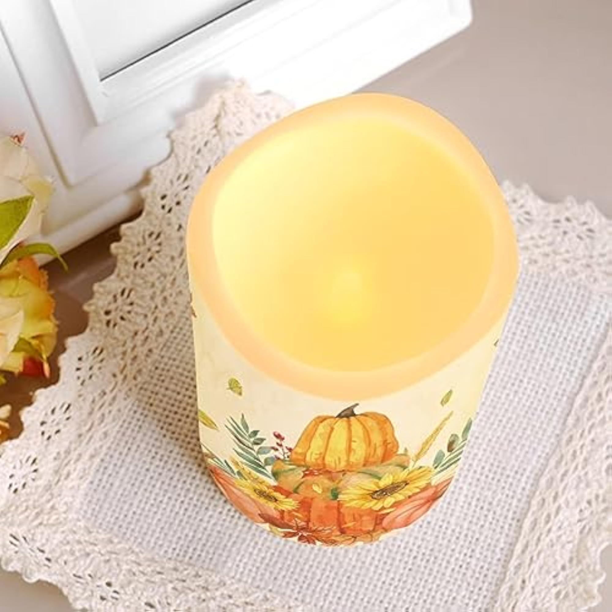 Sunflower Pumpkin Flame Lighted Pumpkins Fall Decor