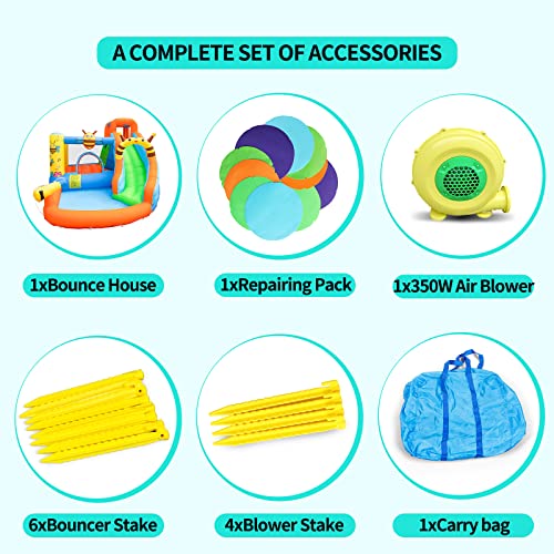 Doctor Dolphin Inflatable Water Slide, Bounce House with Slide, Water Bounce House with Blower for Wet and Dry, Water Park Bouncy House for Kids Outdoor Bee Theme Water Toy - Thumbnail 5