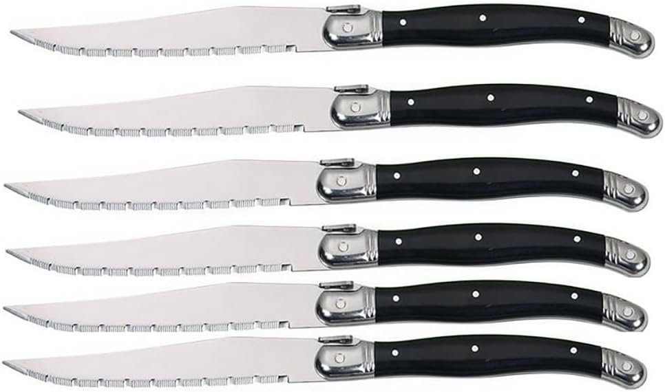 Steak Knife Set, 6PCS Steak Knife Set Serrated Triple Rivet Ergonomic Handle Stainless Steel Black Dinner Table Knives White Cutlery Set(6pcs Black)