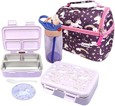 Lunch Box Bento Box | Lunch-Boxes for Kids Adults Boys or Girls with Compartments | Containers with Snack Dividers for Children for School | BPA Free Plastic | Navy Blue Set with Fork Spoon