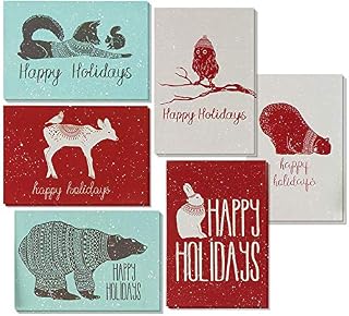 48 Pack Christmas Greeting Cards - 6 Assorted Winter Animal Designs for Holiday