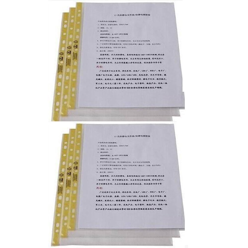 ESD-sichere und antistatische PE-LD-Dokumententasche, A4, EPA antistatische Dokumentenschutzhülle, antistatische Büro-Dokumententasche, 11-Loch-A4-Dokumententasche, transparent, 50 Stück
