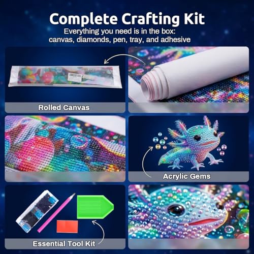 Image of HASTHIP Diamond Painting Kit for Adults 5D Full Drill Gem Round Diamond Art Colorful Axolotl DIY Painting Set for Home Decor and Relaxing Craft Activity
