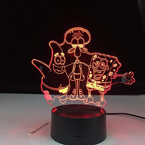 Lampe Illusion Bob L'Éponge Patrick Star 3D Led Veilleuse Bébé Enfant Chambre Lampe De Chevet Cadeau, Lumière De Noël Usb Chambre Ambiance Lumière-Modèle 1_16 Couleurs Avec Télécommande Cover