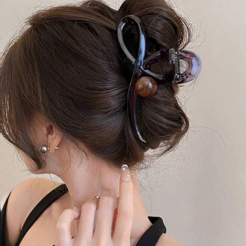 Pinza para cabello grande lazo marrón con perla acrílica miniatura 5