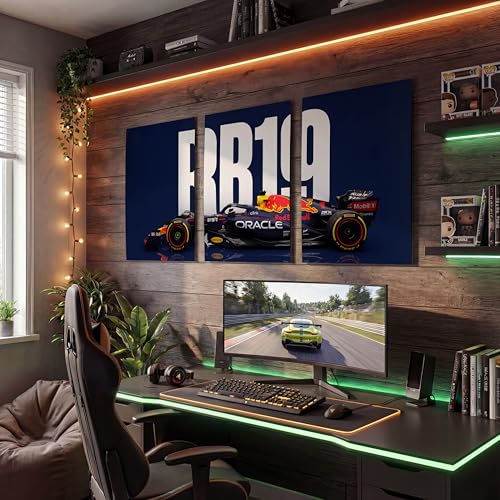 Image of SoulAbiti 3-Piece Split Red Bull Racing Wall Art RB19 Championship Formula 1 Car Large Motorsport Triptych Printed Posters Racing Decor for Game Room & Garage Setup