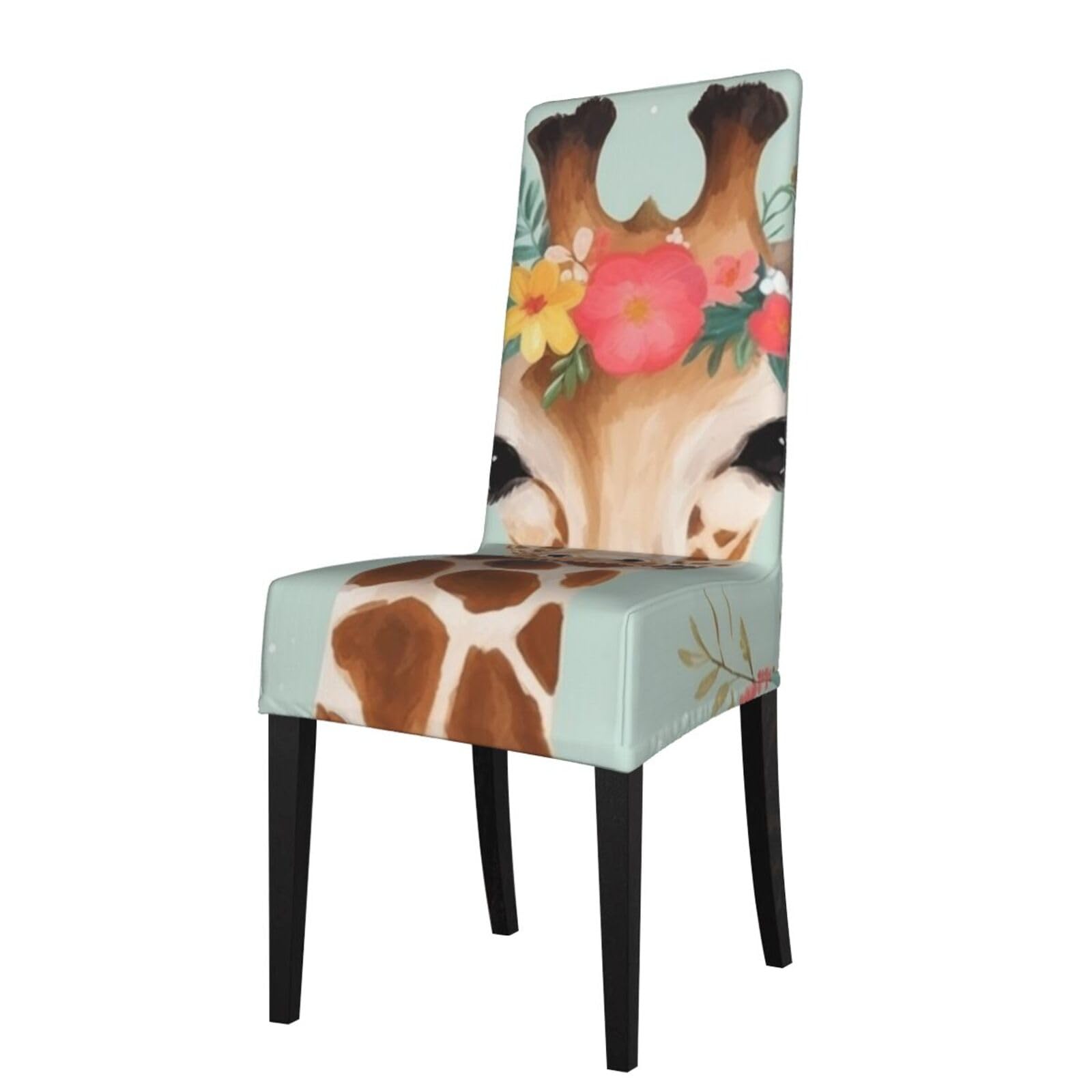 FodPand Stretch Chair Covers for Dining Room, Giraffe with Floral Chair Seat Covers Washable Detachable Chair Slipcover Chair Protectors Covers for Kitchen,Wedding,Party