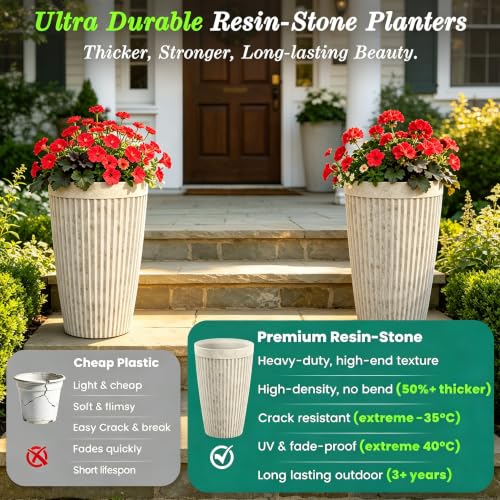 Ultym 2-Pack 20" Vintage Ivory Resin Tall Planters with Fluted Texture by Ultym - Used condition - Image 9