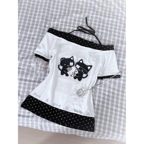 Image of Kawaii Cutecore Harajuku Y2k 2000s Tops Summer Preppy Aesthetic Alt Goth Emo Short Sleeve Graphic Tees