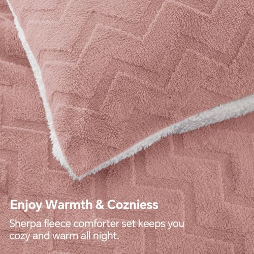 Image of BEDELITE Fluffy Sherpa Twin Comforter Set,Dusty Pink | Super Soft & Warm Fleece Bedding, Luxury Fuzzy Comforter for Winter, Heavy Plush Bedding Set,1 pillowcase