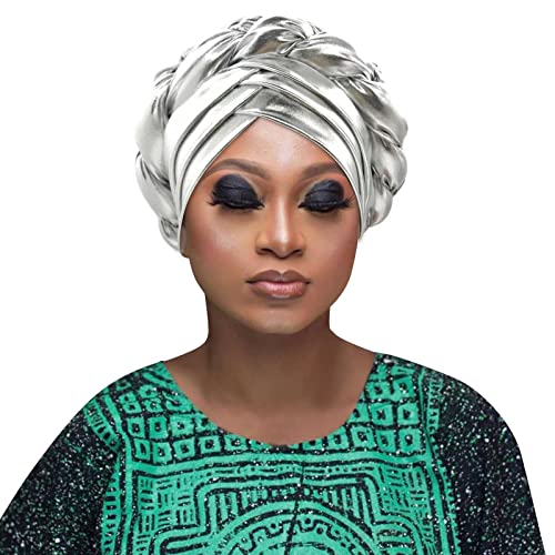 Zhiyao Turbante africano para las mujeres Sombrero preatado Moda Plisado Turbante Gorro Señoras Chemo Sombrero Sombrero, plata, Talla única