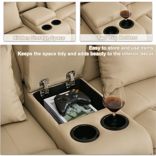 Image of SAMERY 65.5 inch Loveseat Recliner Sofa | Double Recliner Sofa & Console | Wall Hugger Loveseat Reclining RV Theater Seats | RV Couch Home Theater Seating Furniture (Fabric Beige)