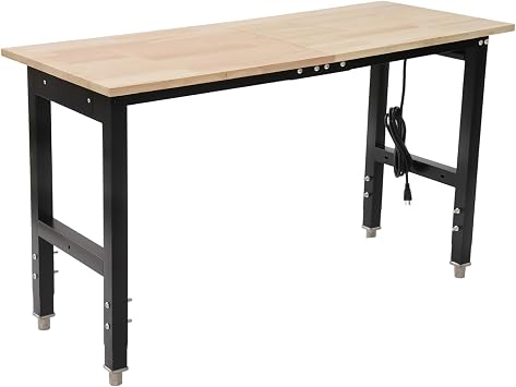 Adjustable Workbench, Heavy Duty Work Bench with Power Outlets and USB Ports, Wood Top Workstation Table, 2000 LBS Load Capacity Work Benches for Garage, Workshop, Office, Home Use 48x20in