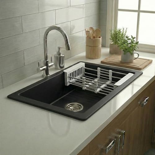 Image of JAYKO Quartz Acrylic Kitchen Sink for Modular Kitchen | Granite Finish, Scratch & Heat Resistant | Easy to Clean & Stylish Sink for Home (SI, 24x18in)